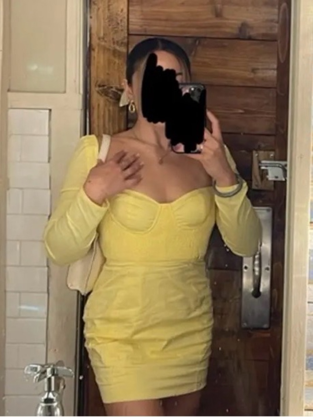 Fashion Nova Pastel Yellow Long-Sleeve Sweetheart Bust Mini Dress L